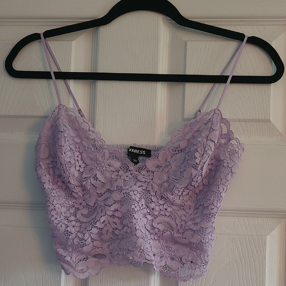 Express Purple Embellished Camisole Crop Top